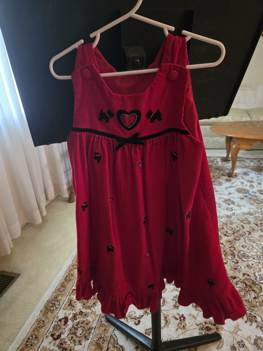 Red Girls' Heart Appliqué Corduroy Dress